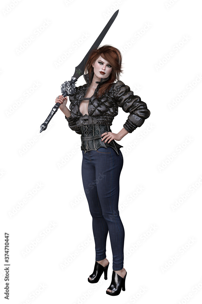 Caucasian Urban Fantasy Woman on Isolated White Background, 3D Rendering 3D illustration Caucasian Urban Fantasy Woman on Isolated White Background, 3D Rendering 3D illustration