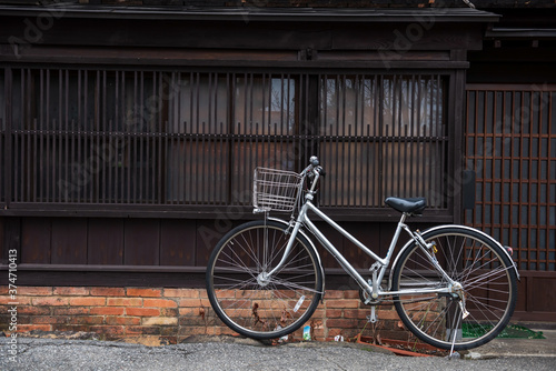 Bike park at traditional wooden house, Takayama