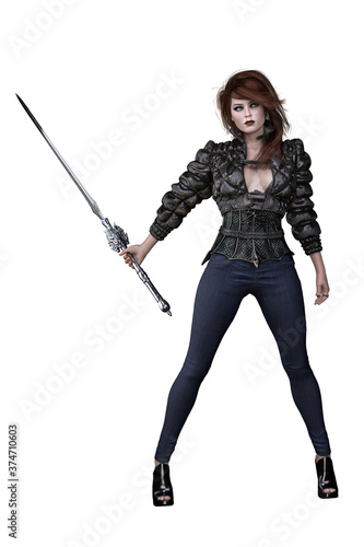 Caucasian Urban Fantasy Woman on Isolated White Background, 3D Rendering 3D illustration