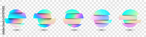 Set of deformed gradient circles in glitch style.