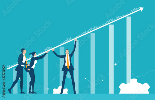 Business team holding arrow in order to keep business growing, support and develop business project, control, financial success,  advisory, solving the problems.  Business concept illustration.