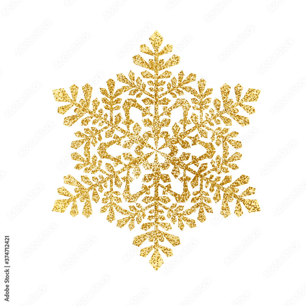Gold glitter texture snowflake isolated on white background. Vector ...