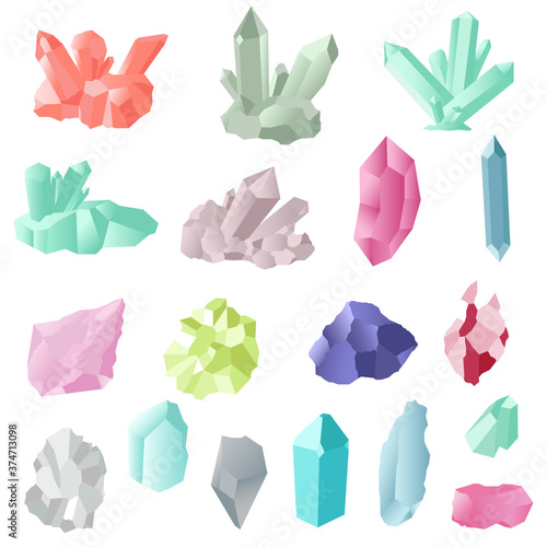 Set of crystals. Colored gems. Vector illustrations. Isolated objects on white.