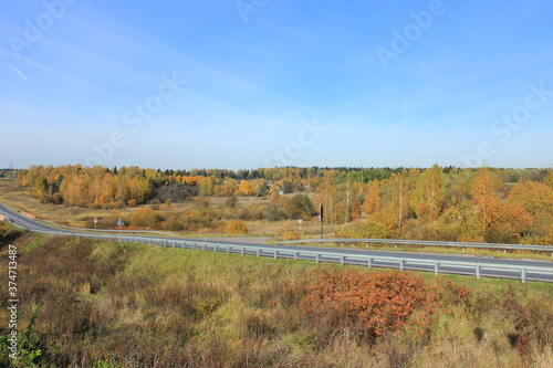 View of the road and forest. Moscow region. Russia.