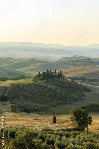 Sunrise in Val d'Orcia, colors of nature, a beautiful landscape