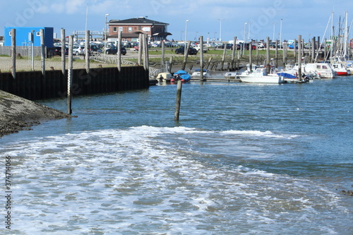 View over the port of Neßmersiel, North Sea (Germany)