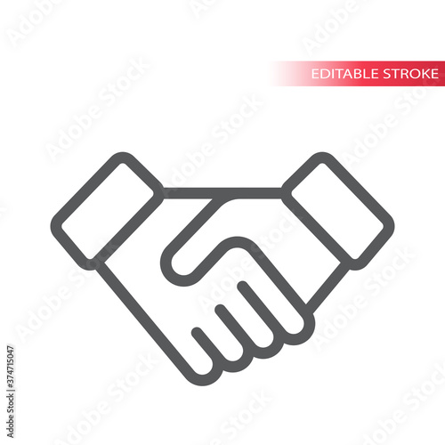 Handshake simple thin line vector icon. Deal or contract concept outline symbol, editable stroke.