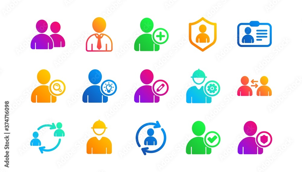 Profile, Group and Support. User person icons. People classic icon set. Gradient patterns. Quality signs set. Vector Profile, Group and Support. User person icons. People classic icon set. Gradient patterns. Quality signs set. Vector