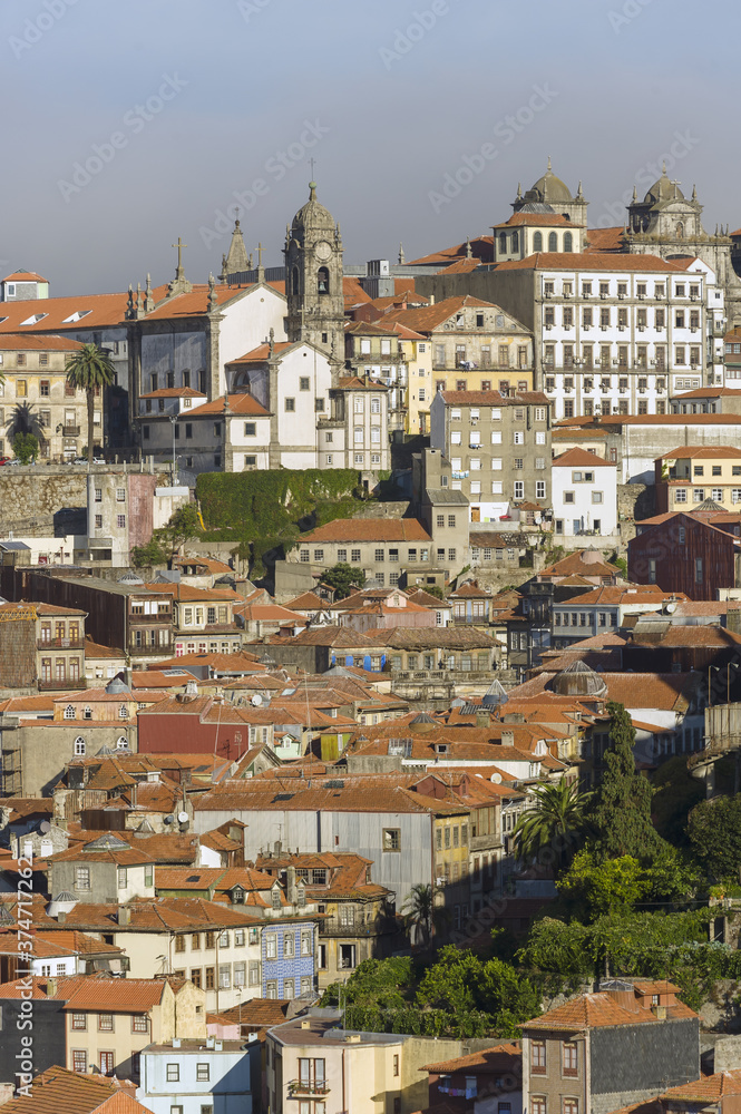 old town Ribeira aerial view with colorful traditional houses in Porto, Portugal