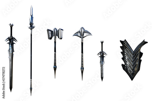 Fantasy Weapons Sword Set, 3D Illustration, 3D rendering