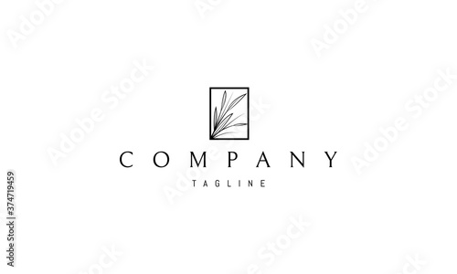 Vector logo on which an abstract image of farm field plants in a rectangle.