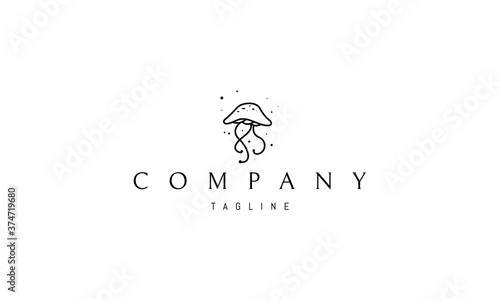 Vector logo on which an abstract image of a jellyfish in a linear style.