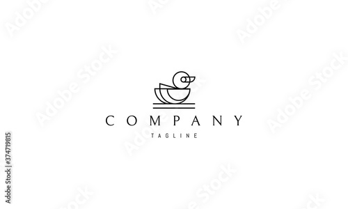 Vector logo on which an abstract image of a duckling in a linear style.