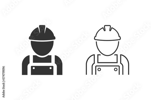 Construction worker vector line icon set in flat