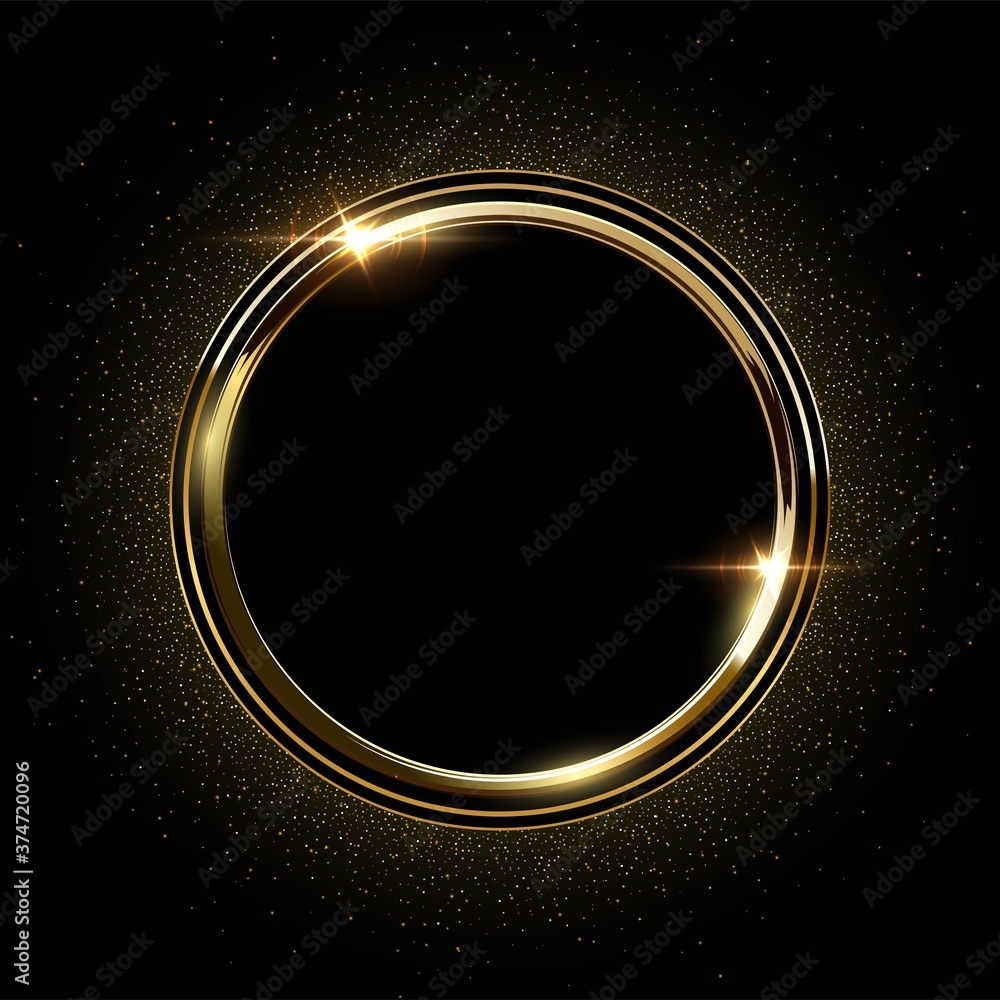 Golden round metal circle rings with sparkles background. Shining ...