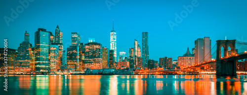 Panoramic view of New York City Manhattan midtown at dusk