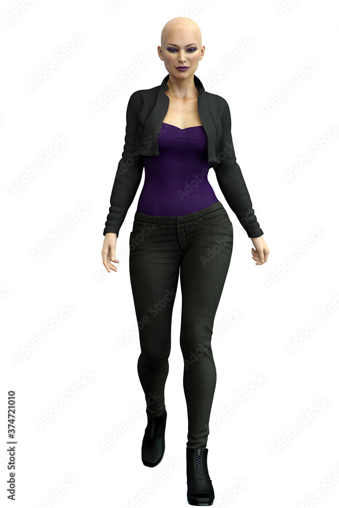 Fototapeta premium Caucasian Urban Fantasy Woman on Isolated White Background, 3D Rendering 3D illustration
