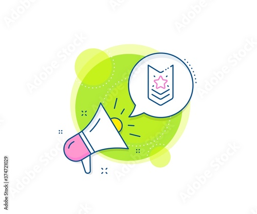 Star award sign. Megaphone promotion complex icon. Shoulder strap stars line icon. Best rank symbol. Business marketing banner. Shoulder strap sign. Vector