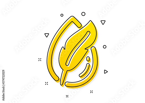 Feather sign. Hypoallergenic tested icon. No synthetic symbol. Yellow circles pattern. Classic hypoallergenic tested icon. Geometric elements. Vector