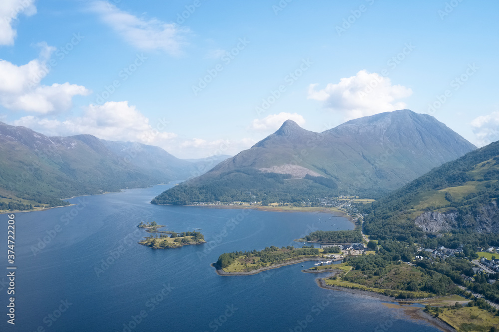 Loch Leven aerial view showing Pap of Glencoe Scotland