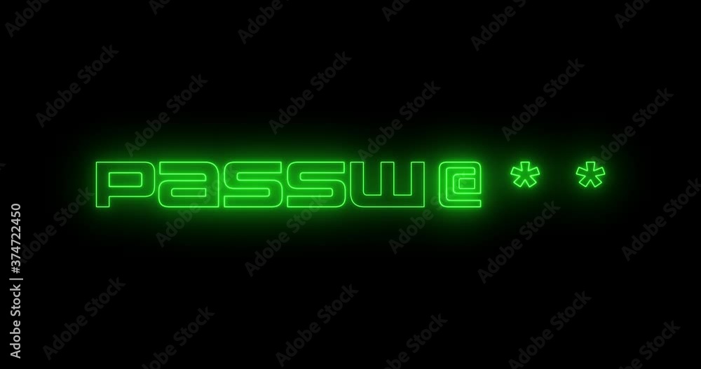 Password typing and cyber security concept written word text heading with neon 80s retrowave glow light style over black background. 4096x2160 4k DIC prores. Loop able seamless cycle video animation. Password typing and cyber security concept written word text heading with neon 80s retrowave glow light style over black background. 4096x2160 4k DIC prores. Loop able seamless cycle video animation.