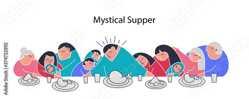 Stylization last supper flat collection family trendy flat people