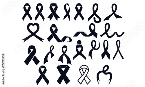 Set of black  ribbons. Breast cancer awareness ribbons collection. Vector illustration