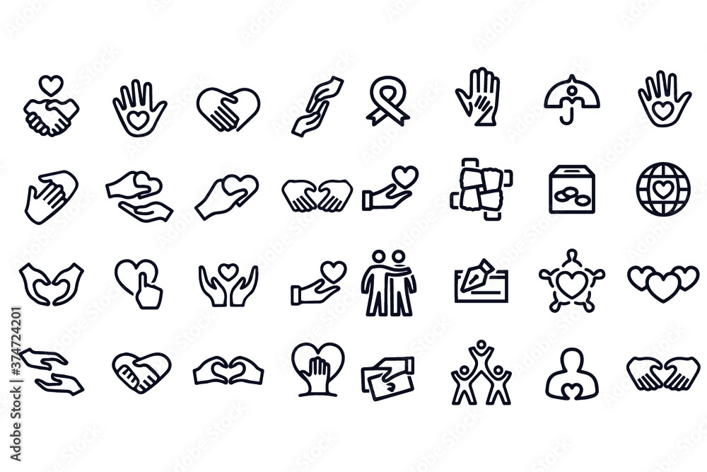Charity and Relief Icons vector design set Charity and Relief Icons vector design set