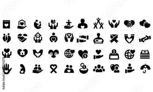 Charity and Relief Icons vector design set,donation vector icons for web design isolated on white background
