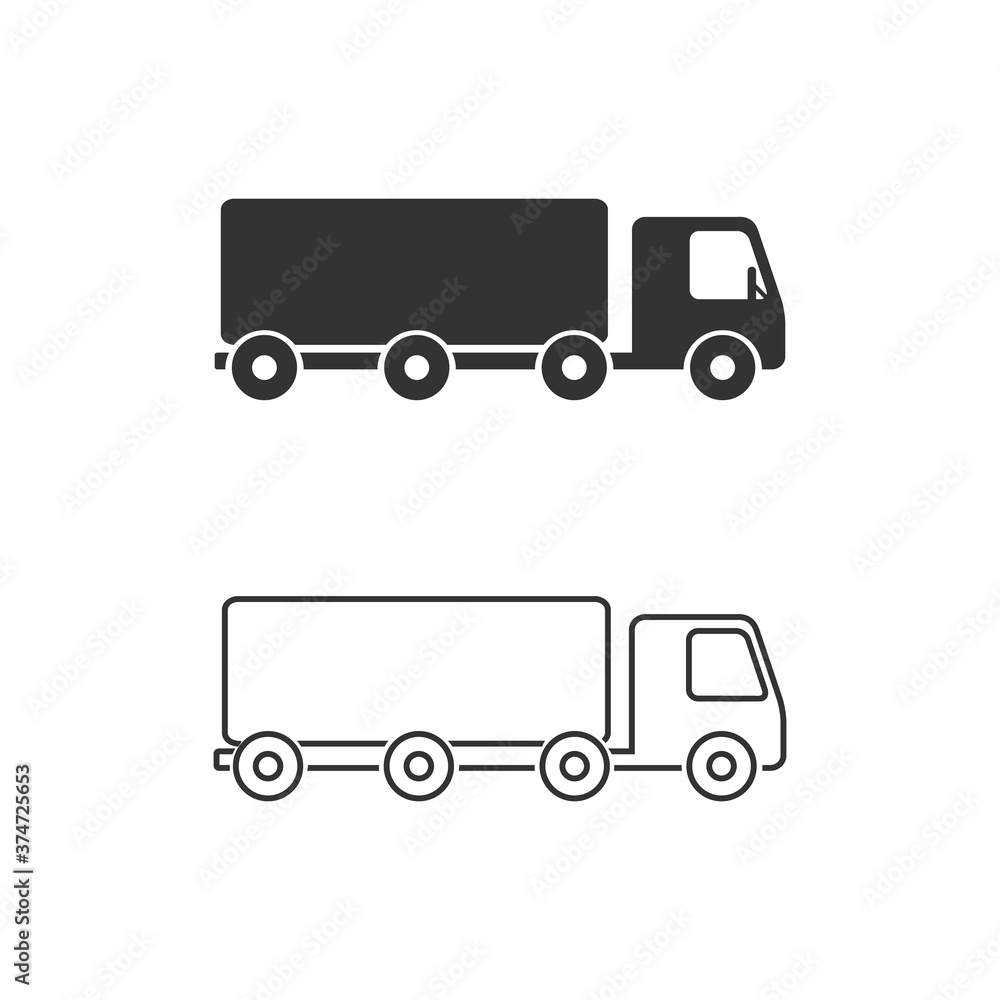 Truck trailer vector line icon set. Semi lorry wagon commercial transport logistic concept. Van delivery shape sign isolated on white Truck trailer vector line icon set. Semi lorry wagon commercial transport logistic concept. Van delivery shape sign isolated on white