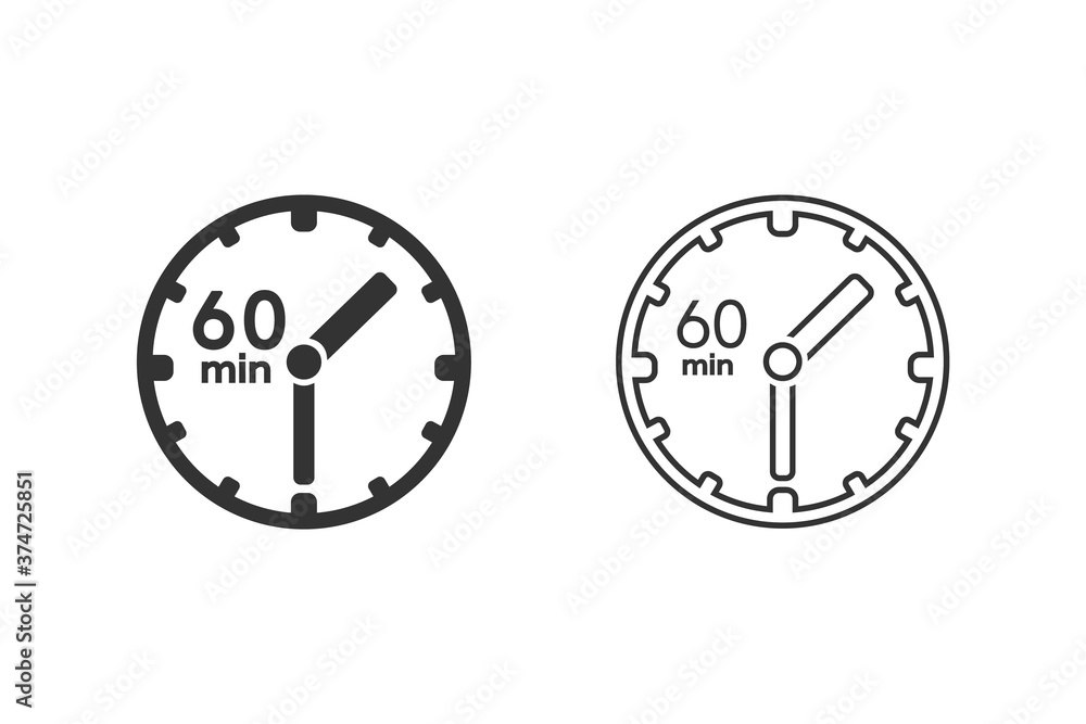 Clock line icon set. sign 60 min. Vector on white Clock line icon set. sign 60 min. Vector on white