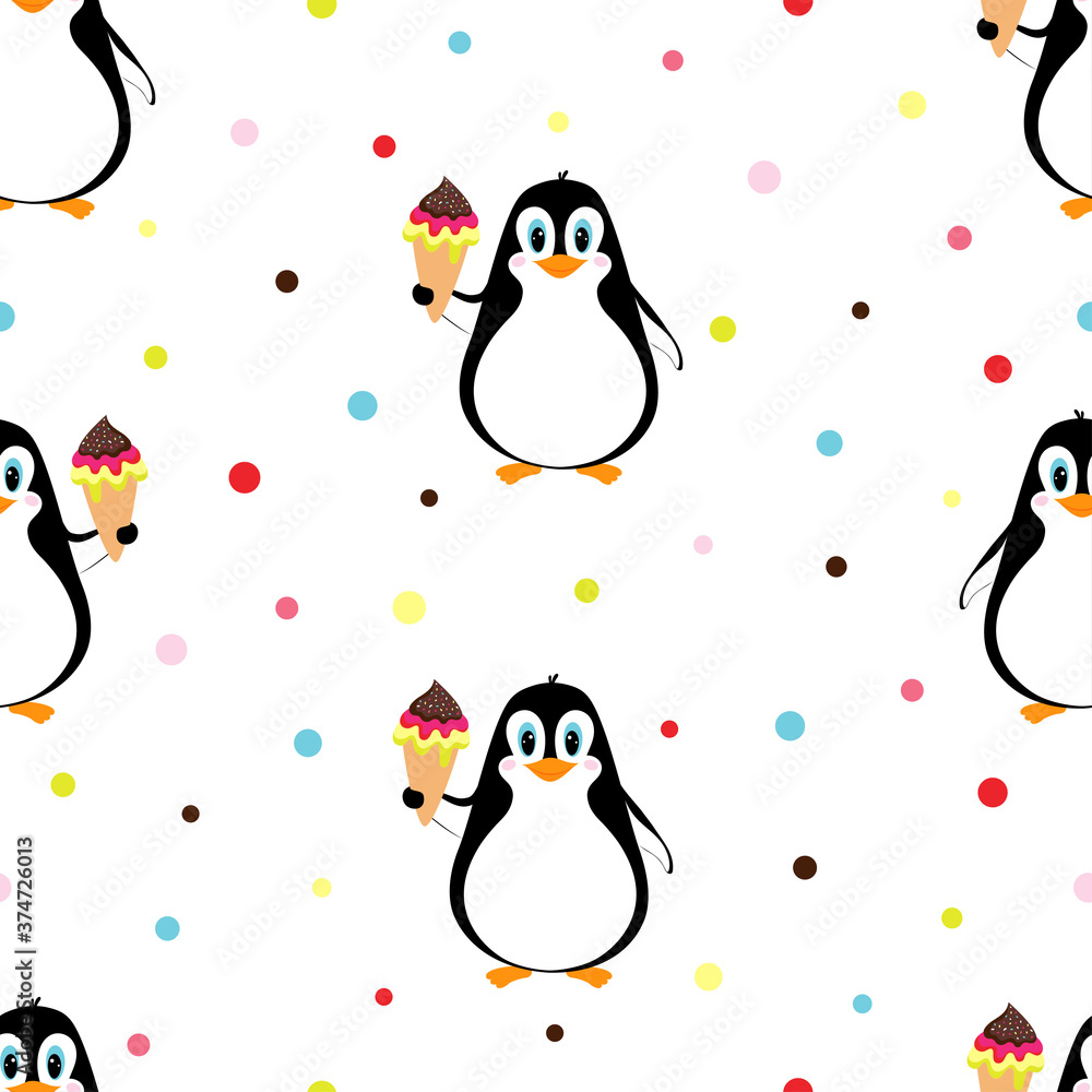 Fototapeta premium pattern with penguin and ice cream, vector illustration