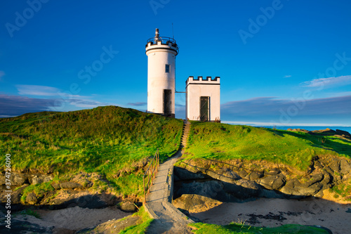 beautiful blue sky at Elie Ness Lighthouse on the East neuk of fife Coast of Scotland