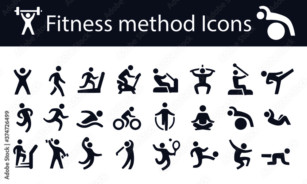 Fitness method Icons vector design black and white