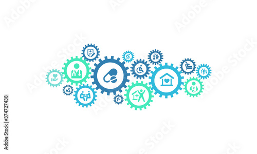  health care icons with connected gears  vector design 