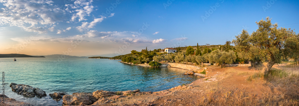 Panoramic view of a small beach located in Mitzela, Amaliapoli, Greece.