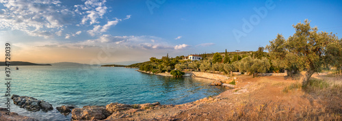 Panoramic view of a small beach located in Mitzela, Amaliapoli, Greece. photo