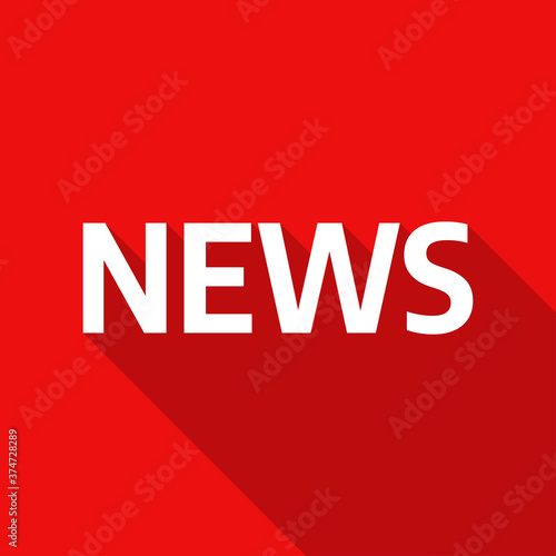 The word News. White text isolated on red background. Vector flat illustration.