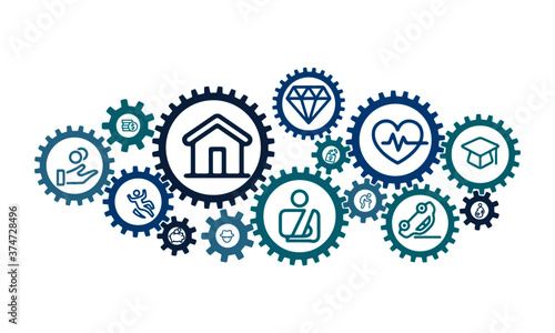  life insurance icon with connected gears