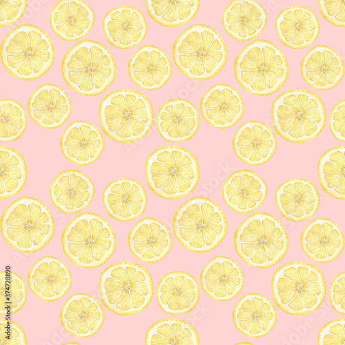 Watercolor seamless pattern with ripe yellow lemons © Ellivelli