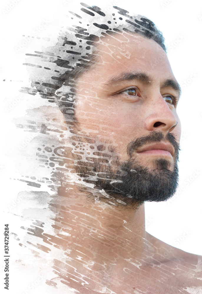 Paintography. A portrait combined with a painting Paintography. A portrait combined with a painting