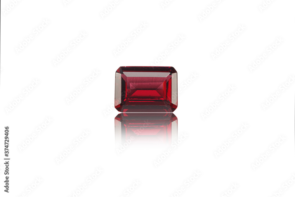 macro mineral stone cut Rhodolite on a white background macro mineral stone cut Rhodolite on a white background