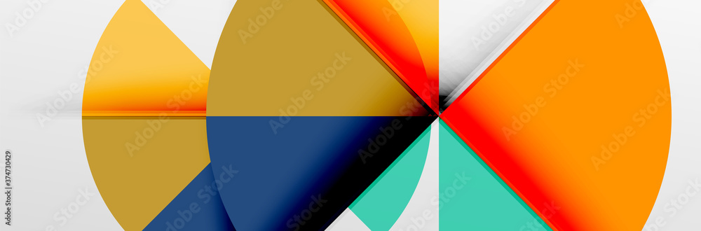 Bright color circles, abstract round shapes and triangles composition with shadow effects. Vector modern geometric design template Bright color circles, abstract round shapes and triangles composition with shadow effects. Vector modern geometric design template