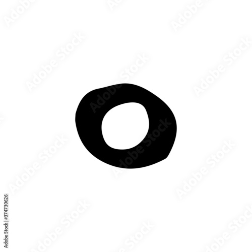 Round design element. Letter O. Hand-drawn in black ink.