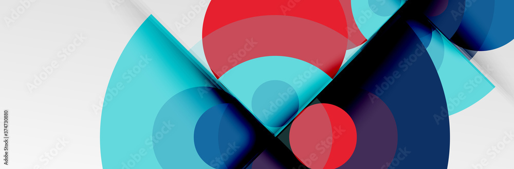 Bright color circles, abstract round shapes and triangles composition with shadow effects. Vector modern geometric design template Bright color circles, abstract round shapes and triangles composition with shadow effects. Vector modern geometric design template