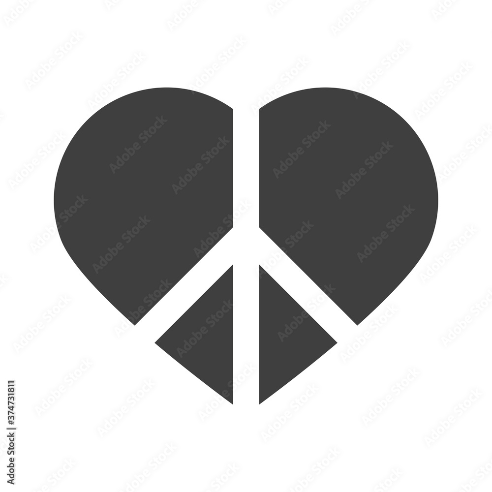 peace symbol in heart love human rights day, silhouette icon design peace symbol in heart love human rights day, silhouette icon design