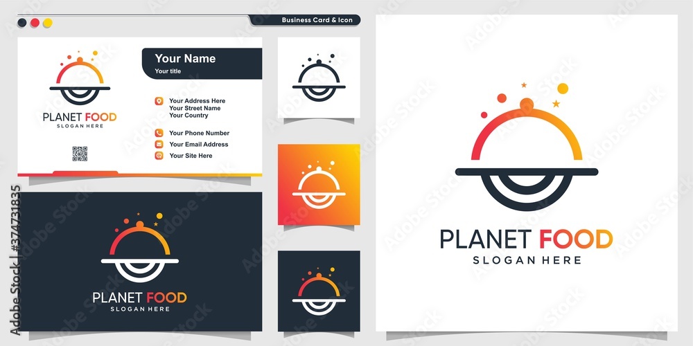 Food logo with modern gradient planet style and business card design template, food, eat, logo, template, Premium Vector Food logo with modern gradient planet style and business card design template, food, eat, logo, template, Premium Vector