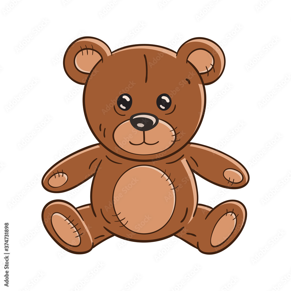 Outlined illustration of a funny cartoon Teddy Bear toy. On white backgroud Outlined illustration of a funny cartoon Teddy Bear toy. On white backgroud