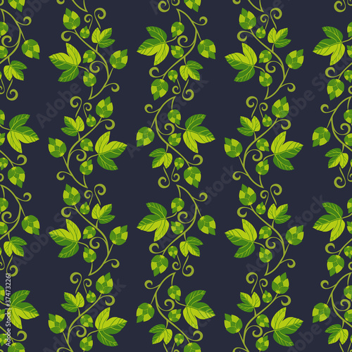 Hop plant hand drawn seamless vector pattern