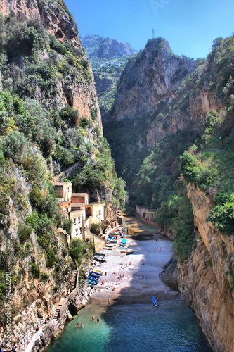 Aerial view of Furore fiord in Amalfi Coast, Italy photo